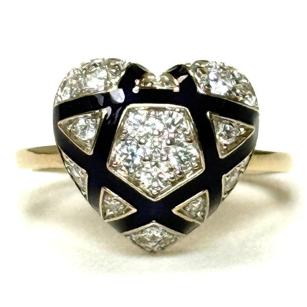 Gilded Sterling Silver, Crystal and Enamel “Heart” Ring