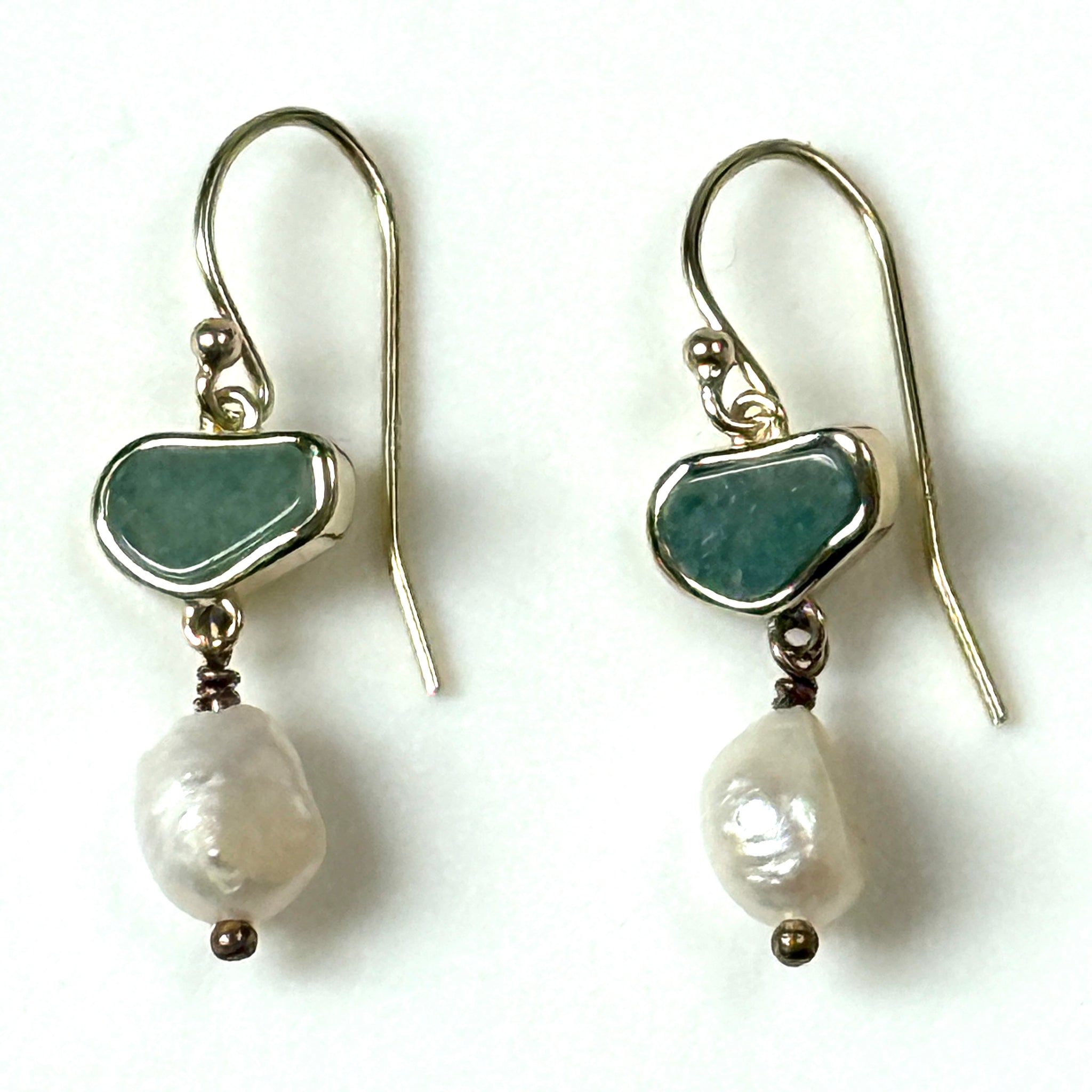 Silver-Gilt Aventurine and Baroque Pearl Drop Earrings