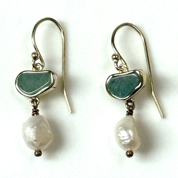 Silver-Gilt Aventurine and Baroque Pearl Drop Earrings