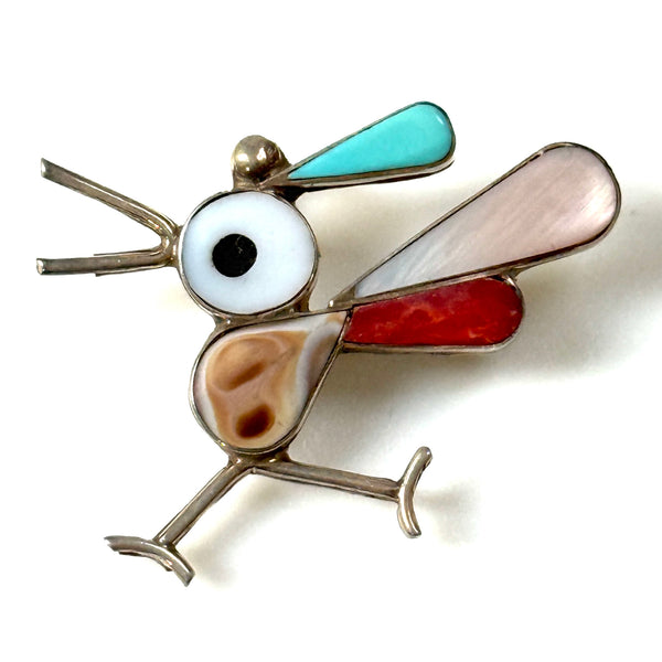 Silver and Gemstone “Roadrunner Bird” Pendant Brooch