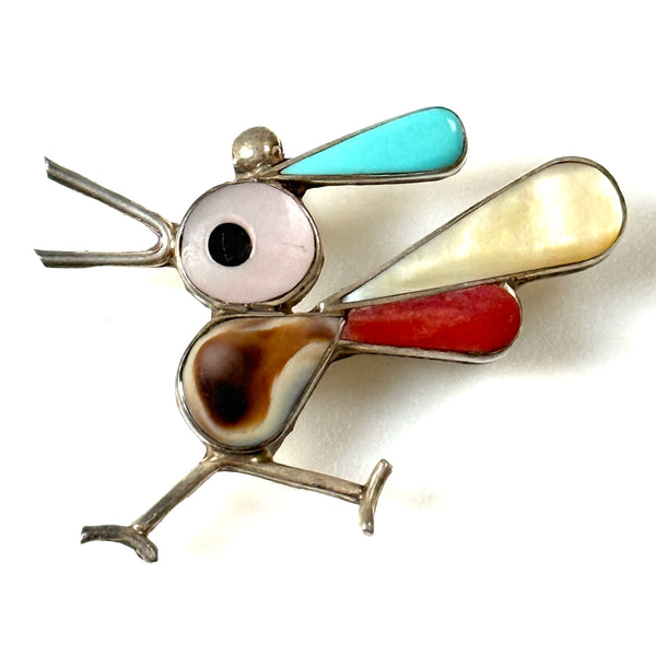 Silver and Gemstone “Roadrunner Bird” Pendant Brooch