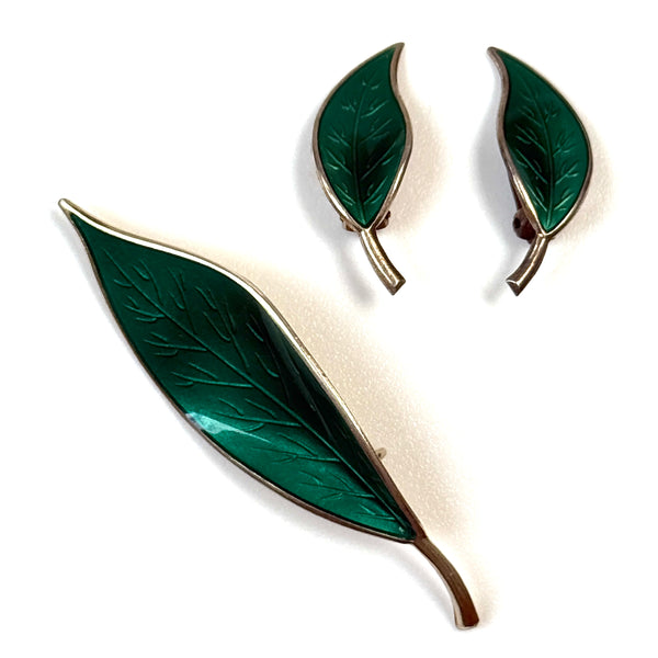 Gilded Silver and Enamel David Andersen Brooch and Clip-On Earrings