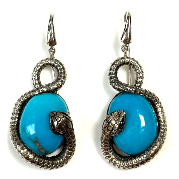 Sterling Silver and Turquoise “Serpent” Drop Earrings