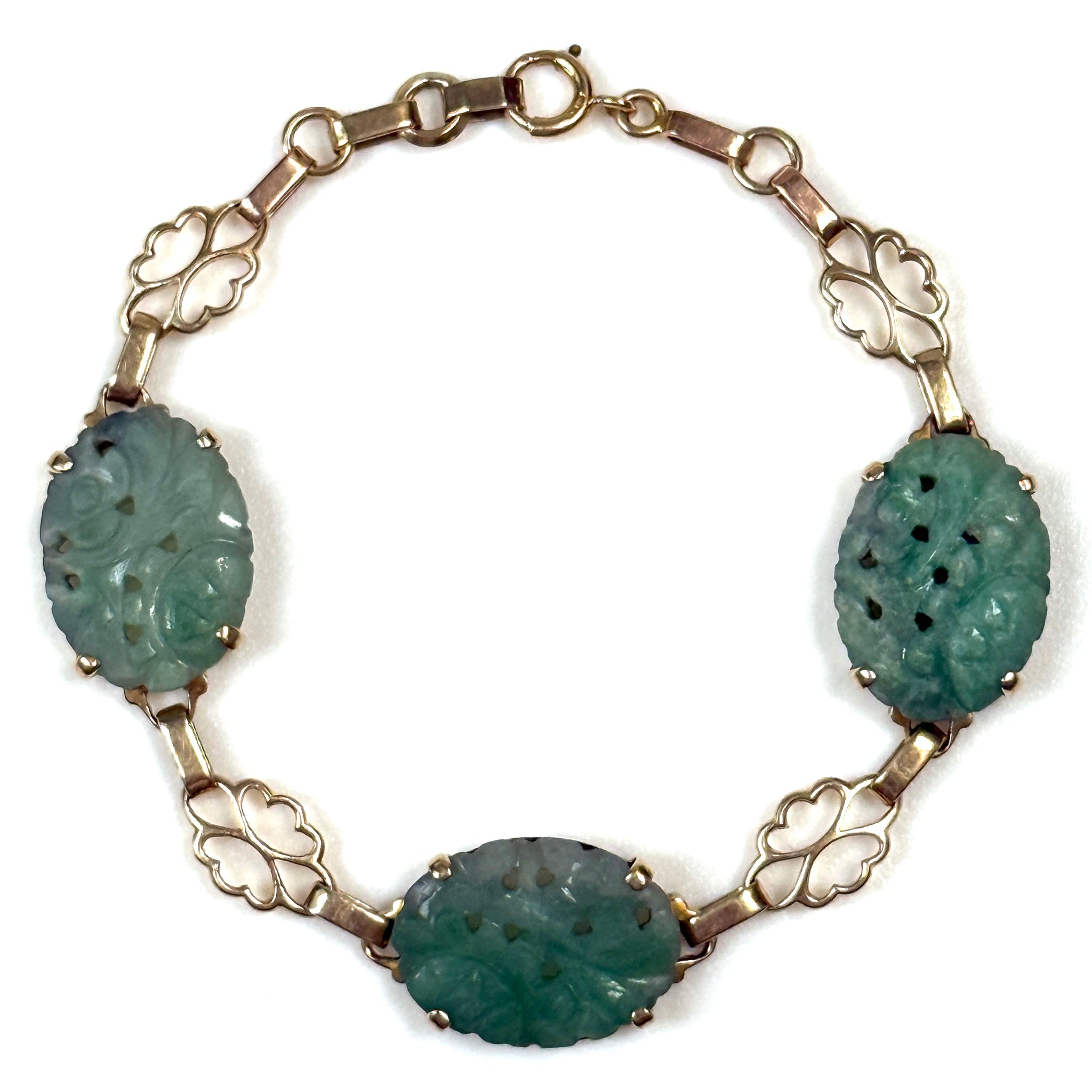 Vintage 14ct Yellow Gold and Carved Jade Bracelet