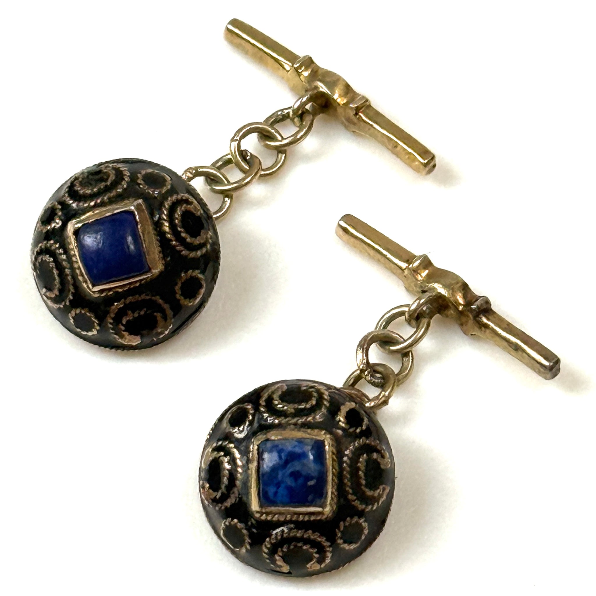 Gilt Metal, Enamel and Lapis Lazuli Cufflinks