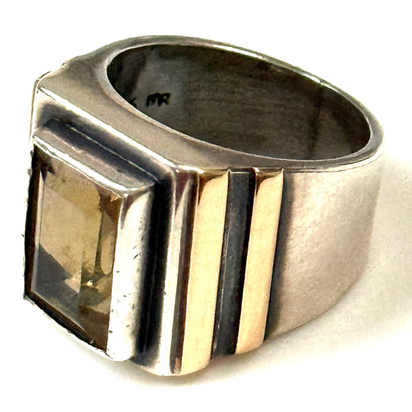 Modernist Margaret Richardson Sterling Silver, Yellow Gold and Citrine Ring