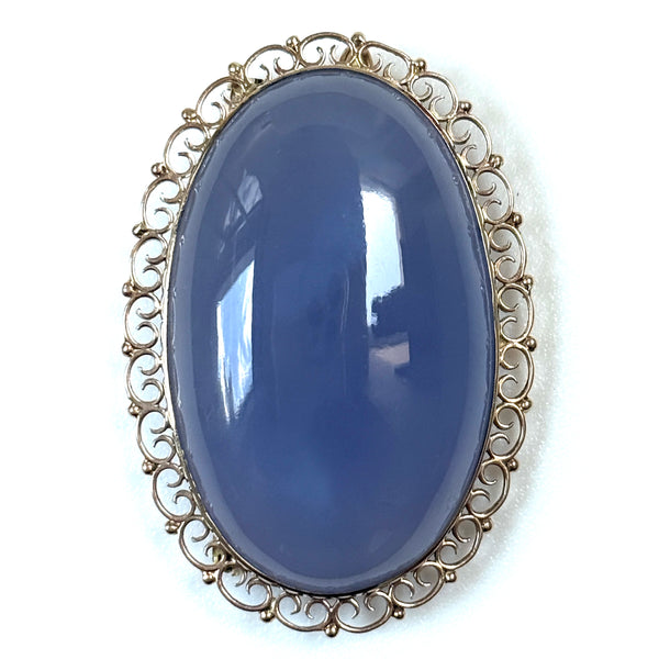 Vintage 9ct Yellow Gold and Chalcedony Pendant Brooch