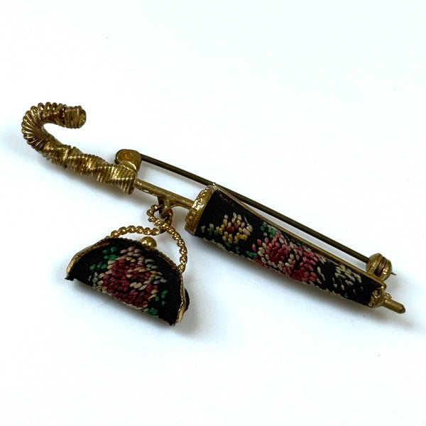 Vintage “Parasol and Handbag” Novelty Brooch