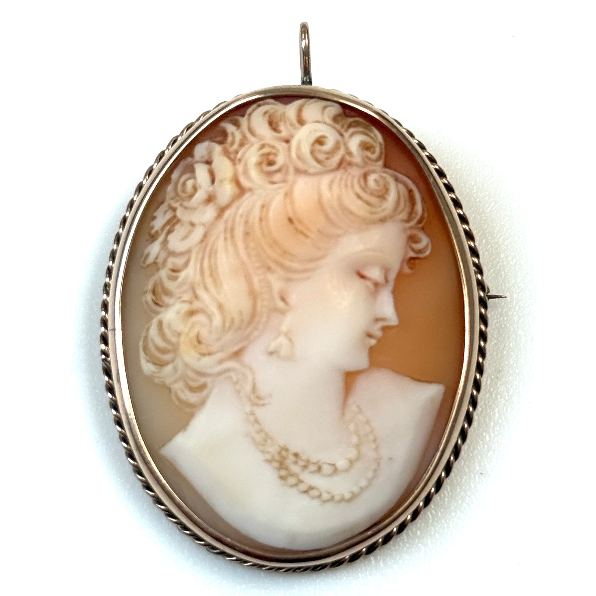 Vintage 9ct Yellow Gold Cameo Shell Pendant Brooch