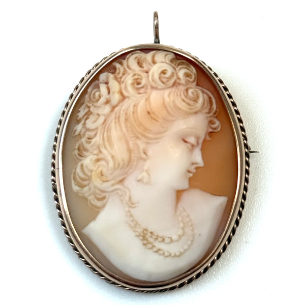 Vintage 9ct Yellow Gold Cameo Shell Pendant Brooch