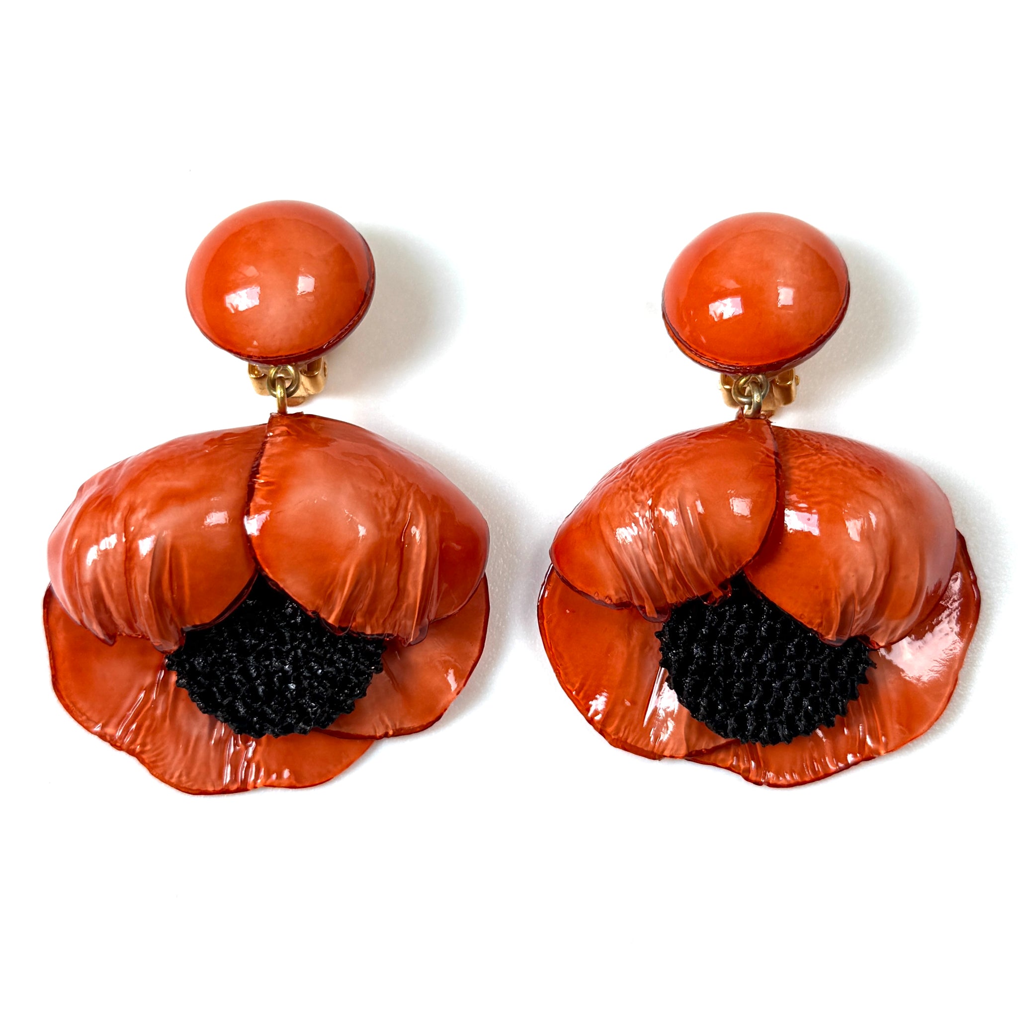 Handmade Cilea Bijoux Paris “Agnes” Poppy Clip-on Earrings