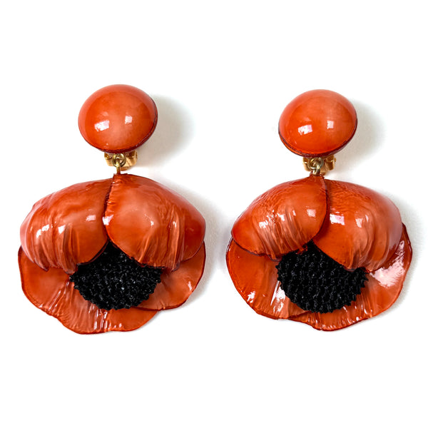Handmade Cilea Bijoux Paris “Agnes” Poppy Clip-on Earrings