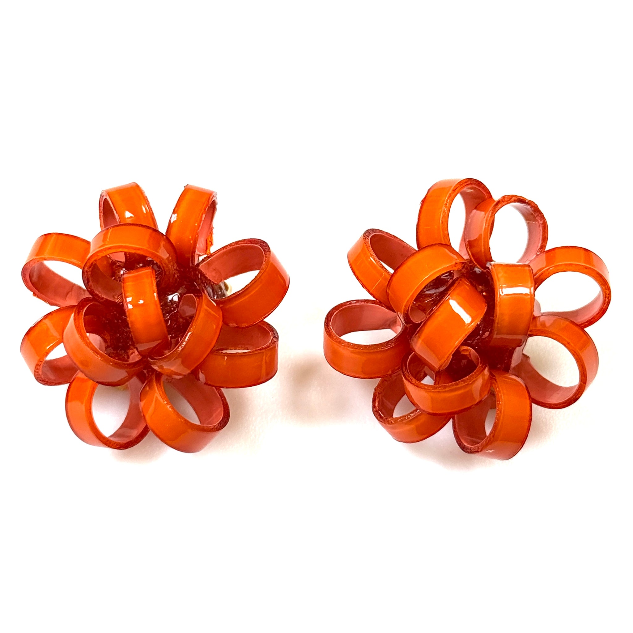 Handmade Orange Cilea Bijoux Paris “Gribouille” Clip-On Earrings