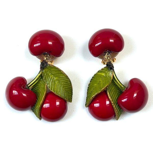 Handmade Cilea Paris “Napoleon” Cherry Clip-On Earrings
