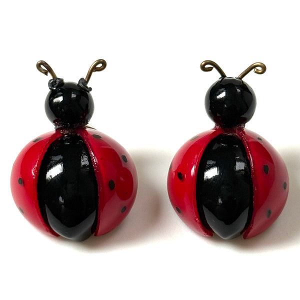 Handmade Button Cilea Bijoux Paris “Coccinelle Belle” Ladybug Stud Earrings