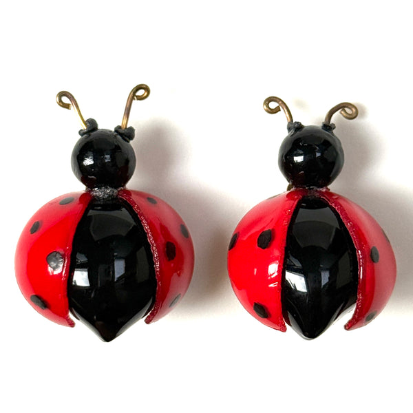 Handmade Button Cilea Bijoux Paris “Coccinelle Belle” Ladybug Clip-on Earrings