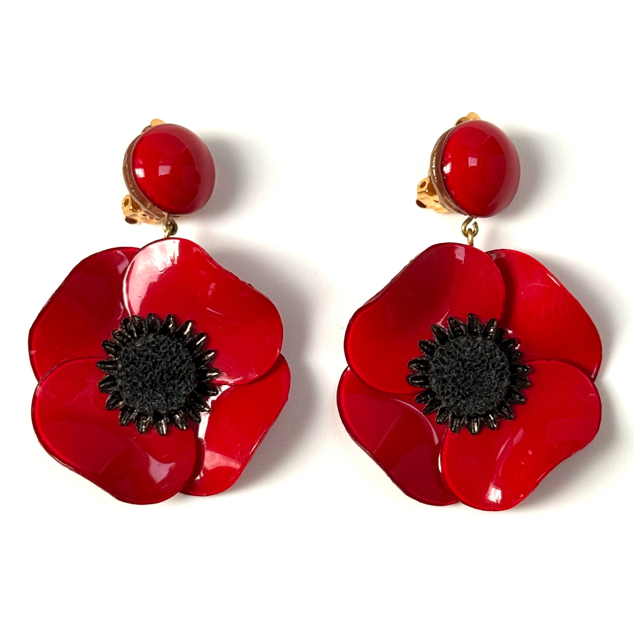 Handmade Cilea Bijoux Paris Red “Anemone” Clip-on Earrings
