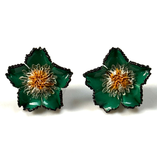 Handmade Cilea Bijoux Paris Small Green “Tuba” Anemone Stud Earrings