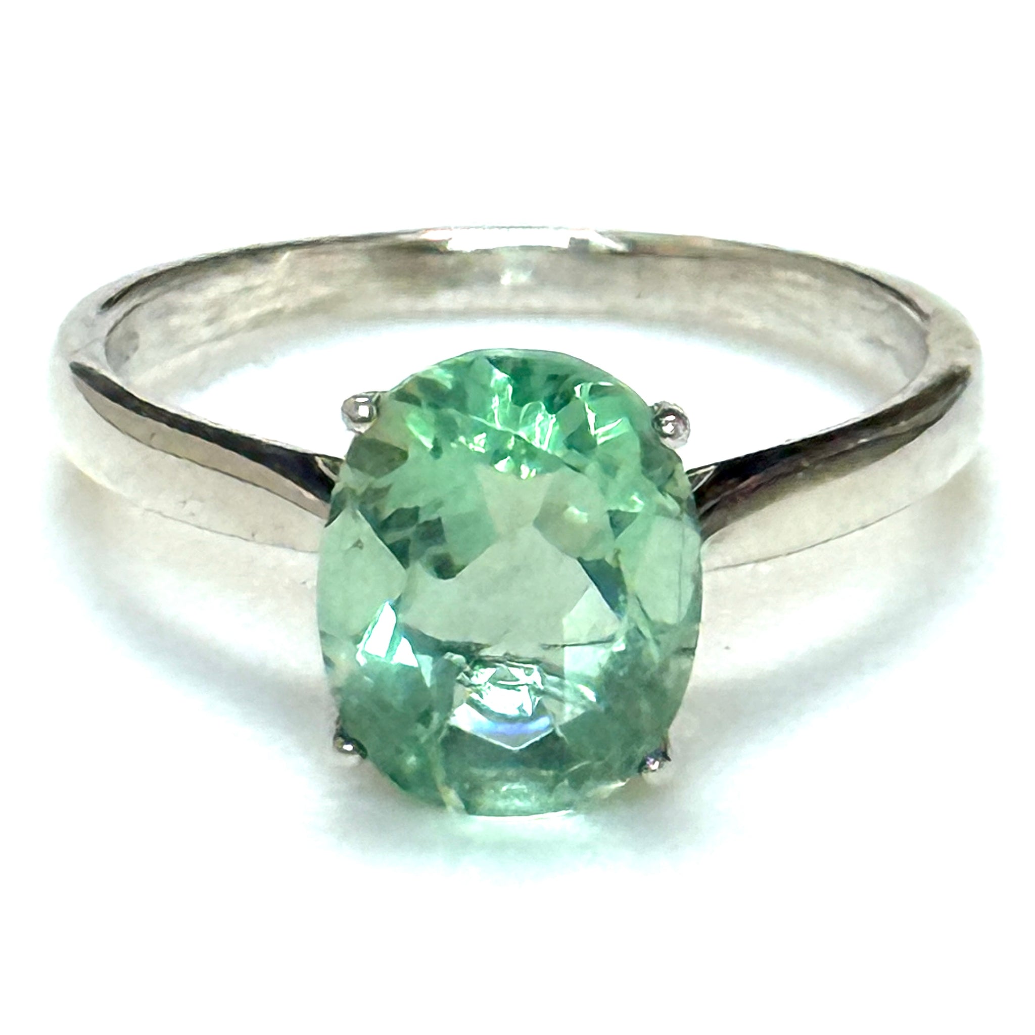 Contemporary Sterling Silver and Green Amethyst Ring