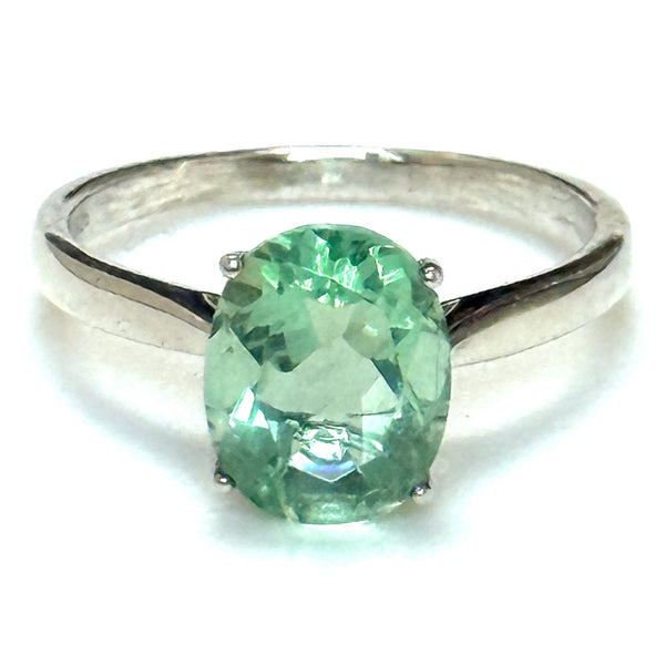 Contemporary Sterling Silver and Green Amethyst Ring