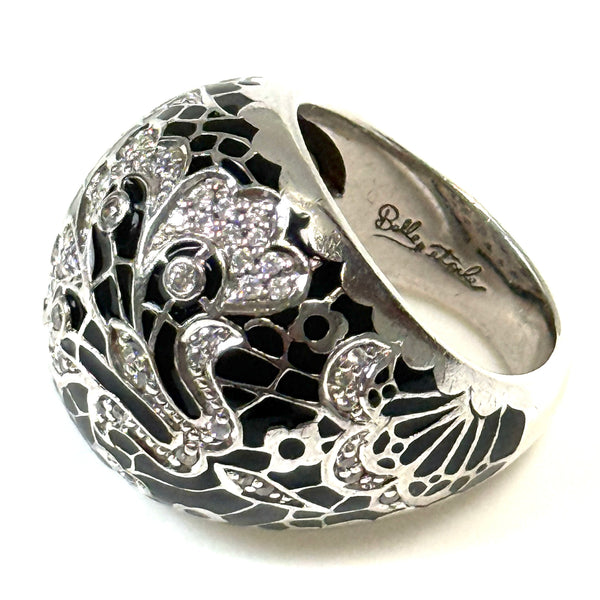 Large Belle Etoile Silver, Enamel and Rhinestone Ring