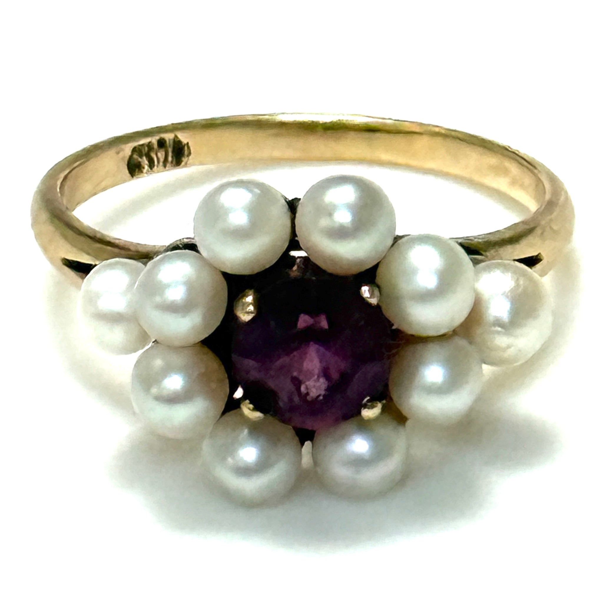 Vintage 14ct Yellow Gold, Tourmaline and Pearl “Flower” Ring