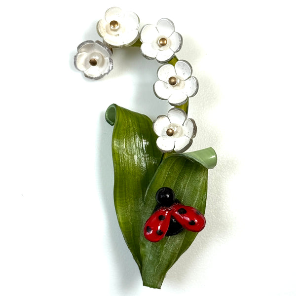 Cilea Bijoux Paris “Lily of the Valley with Ladybug” Brooch