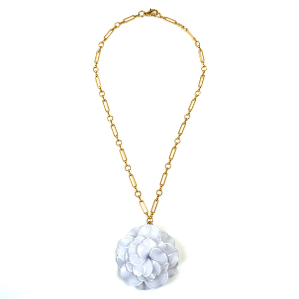 Cilea Handmade Bijoux Paris White “Geranium” Flower Pendant Necklace