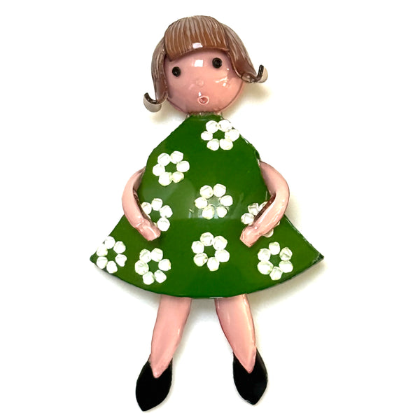 Handmade Cilea Bijoux Paris “Tifille” Green Flower Dress Brooch