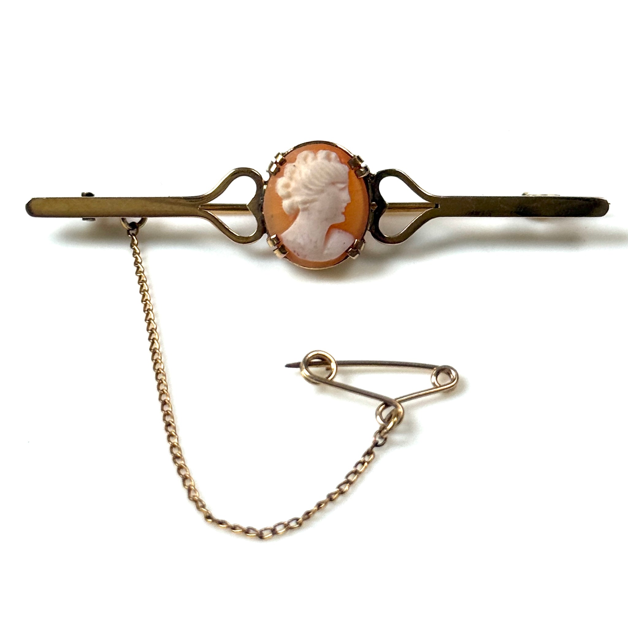 Vintage 9ct Gold Shell Cameo Bar Brooch