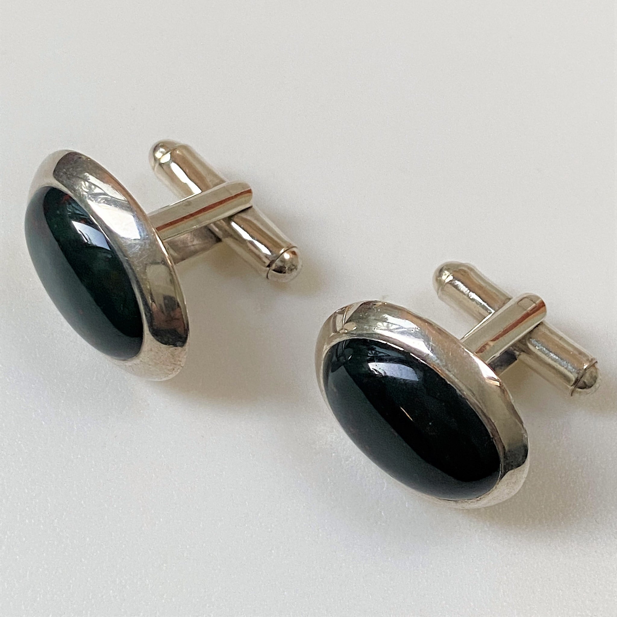 Sterling Silver and Bloodstone Cufflinks