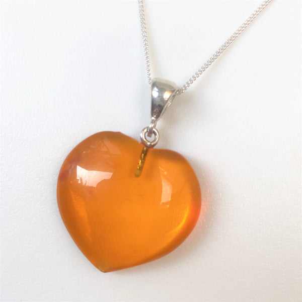 Sterling Silver and Amber “Heart” Pendant Necklace