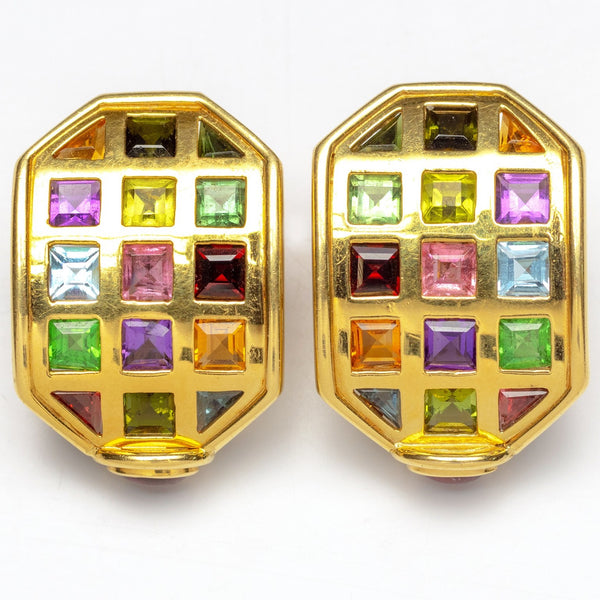 Large 18ct Gold Multi-stone Tourmaline Earrings