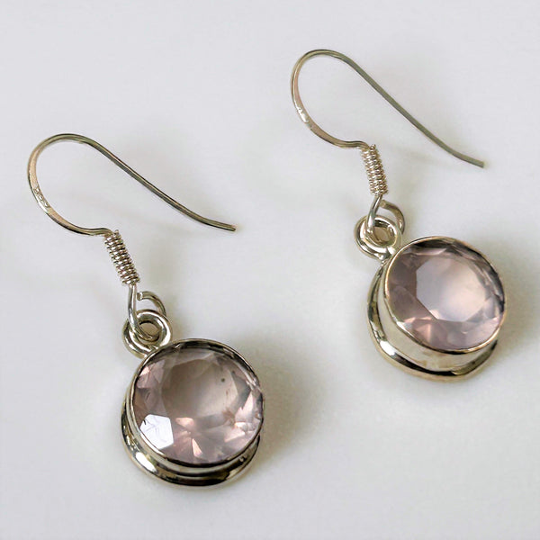 Sterling Silver and Rose Quartz Drop Earrings