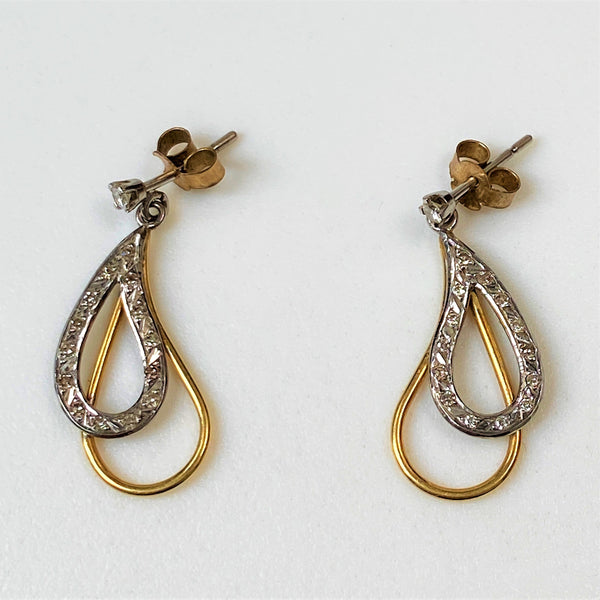 18ct White and Yellow Gold and Diamond Drop Earrings