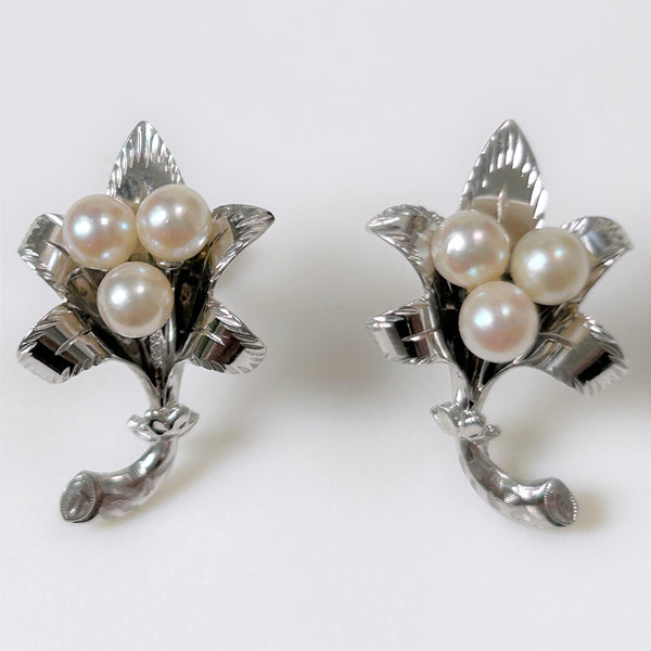 18ct White Gold and Pearl “Flower” Stud Earrings