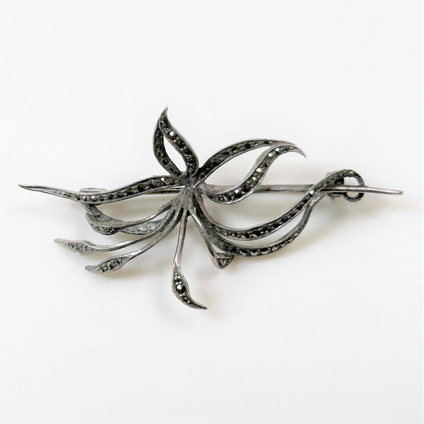 Vintage Silver Marcasite “Flower” Brooch