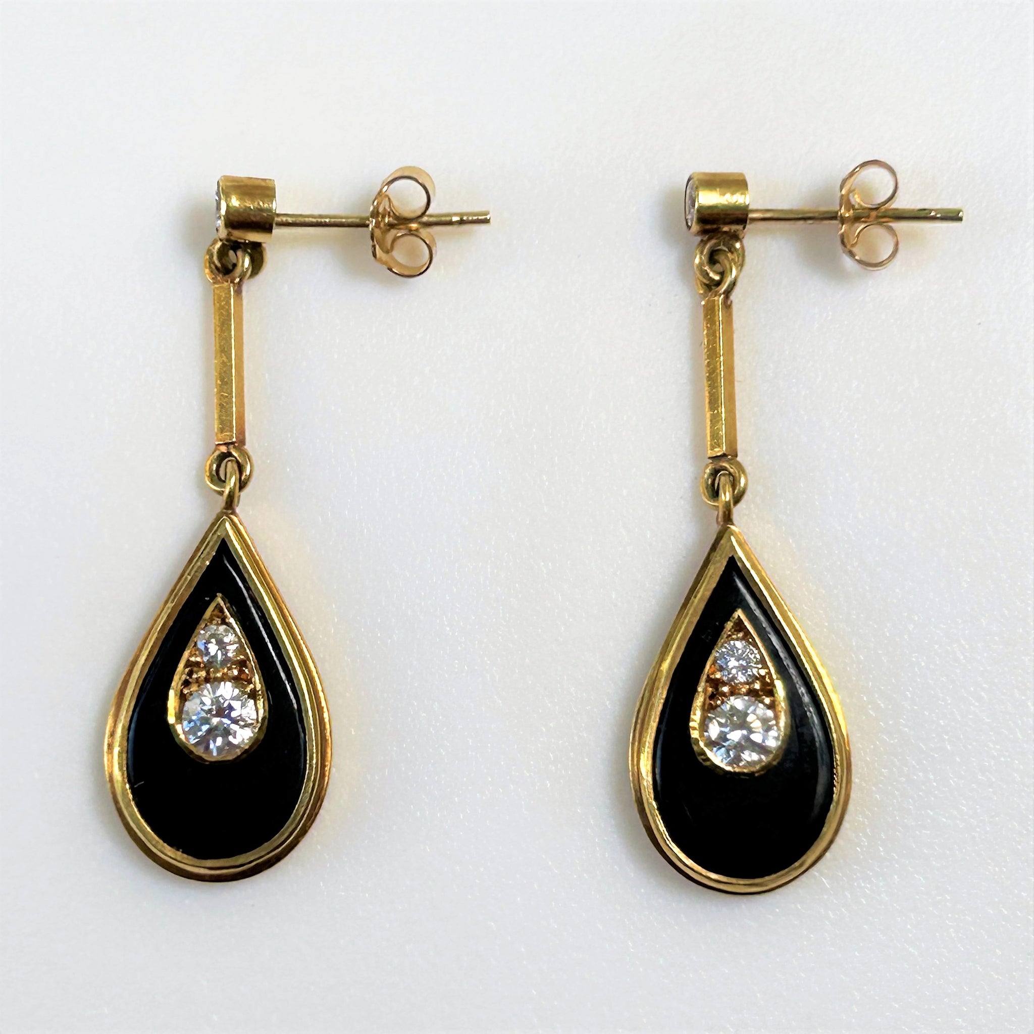 18ct Gold, Diamond and Onyx Drop Earrings