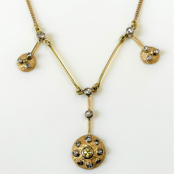 Vintage 14ct and 9ct Gold Diamond Pendant Necklace