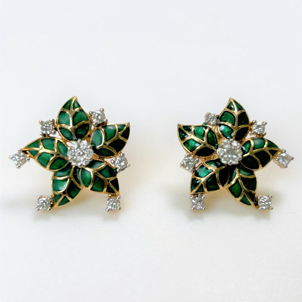 10ct Gold, Diamond and Enamel Stud Earrings