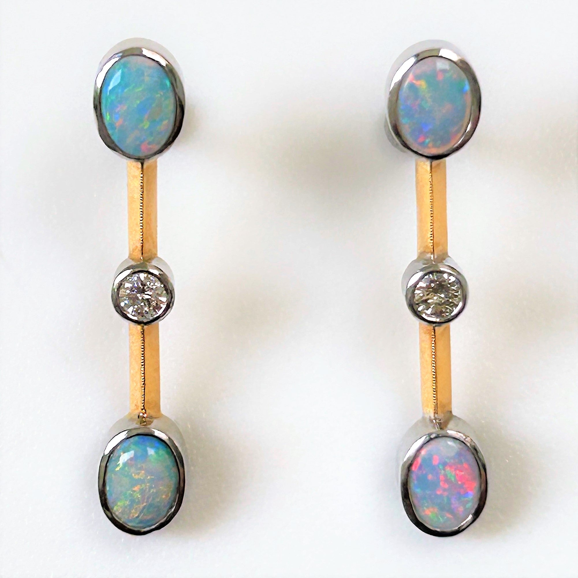 18ct Gold, Opal and Diamond Drop Earrings