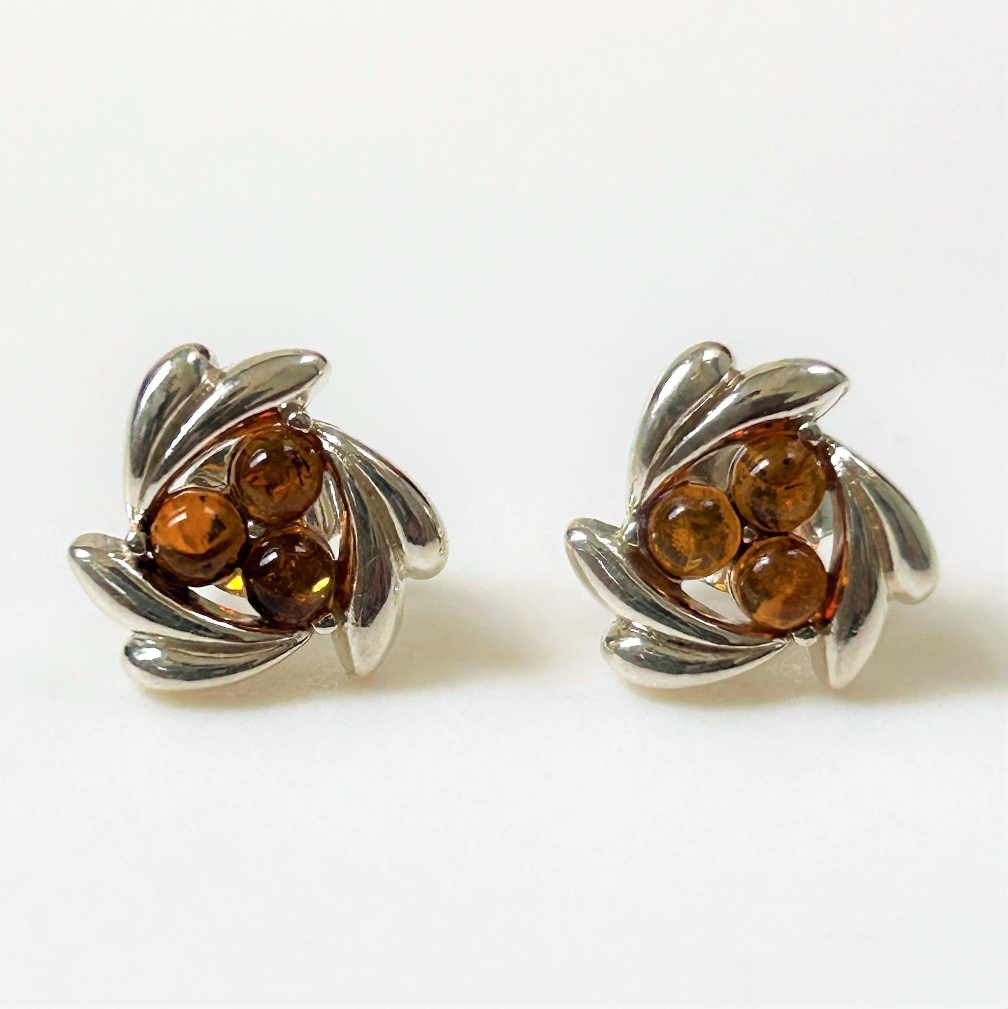 Sterling Silver and Amber Stud Earrings