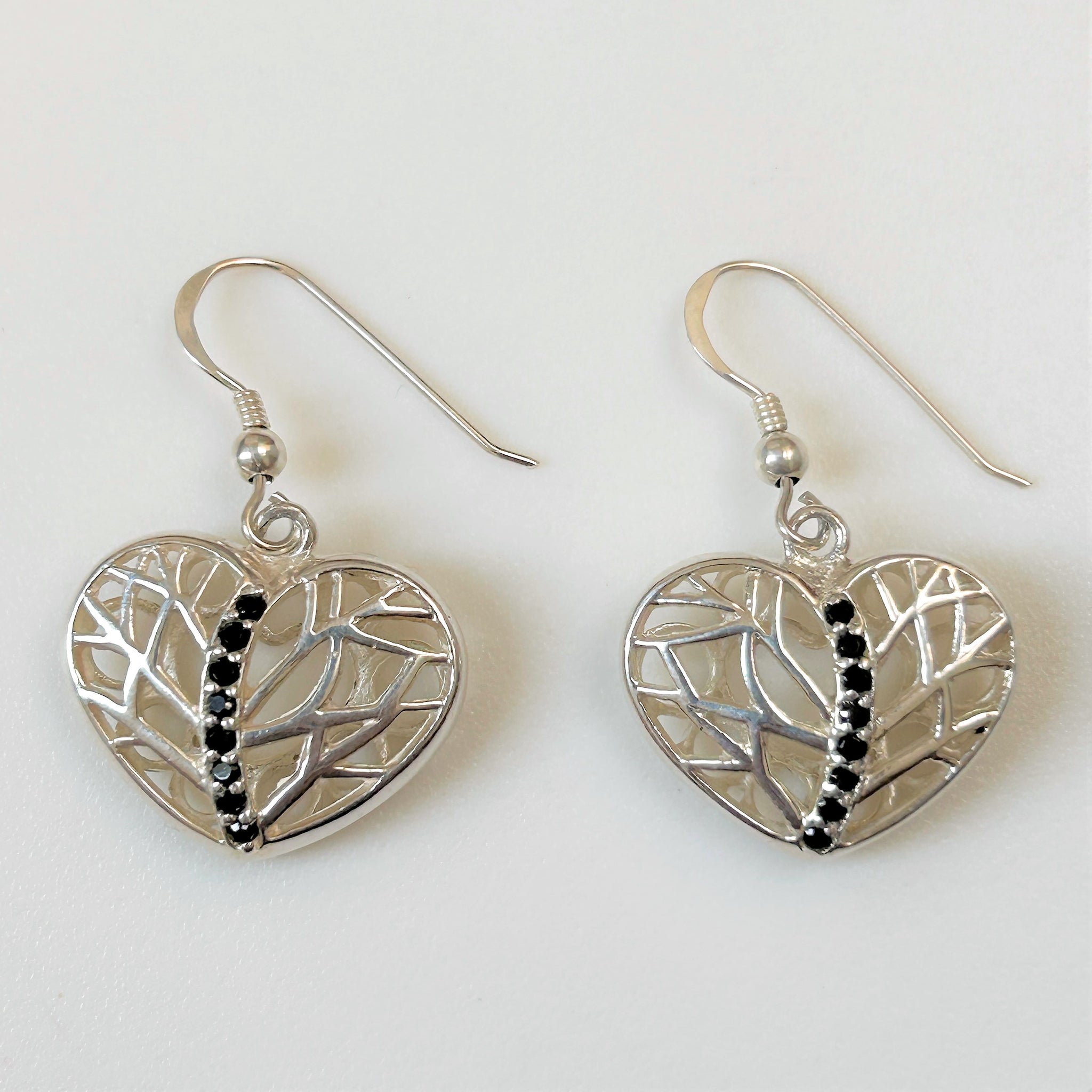 Sterling Silver and Cubic Zirconia “Heart” Drop Earrings