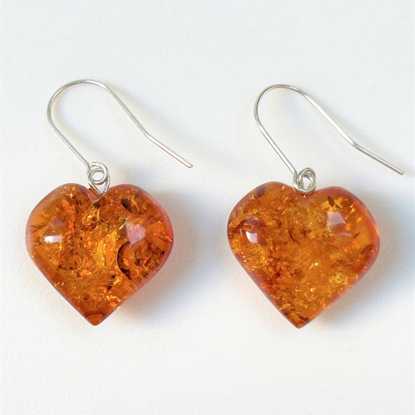 Sterling Silver and Amber “Heart” Drop Earrings