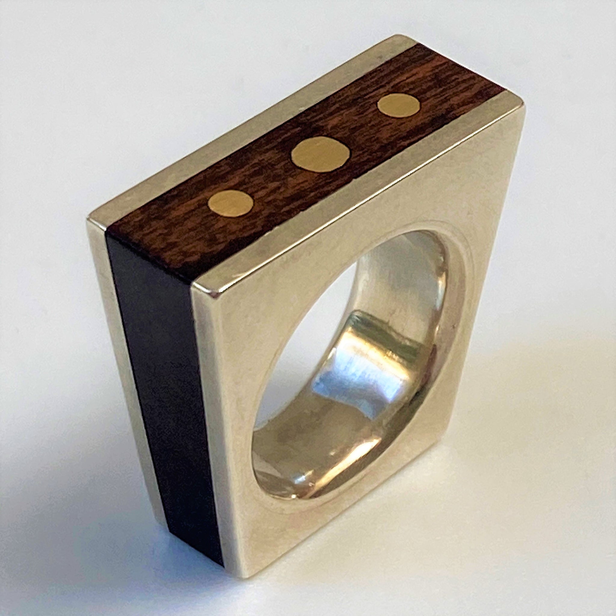 Silver, Rosewood and 18ct Gold Ring by Ivan Jeweller