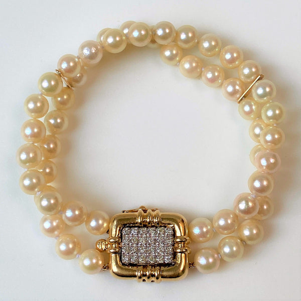 14ct White and Yellow Gold, Diamond and Pearl Bracelet