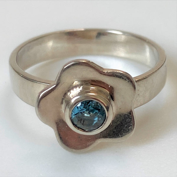 Sterling Silver Blue Topaz “Flower” Ring