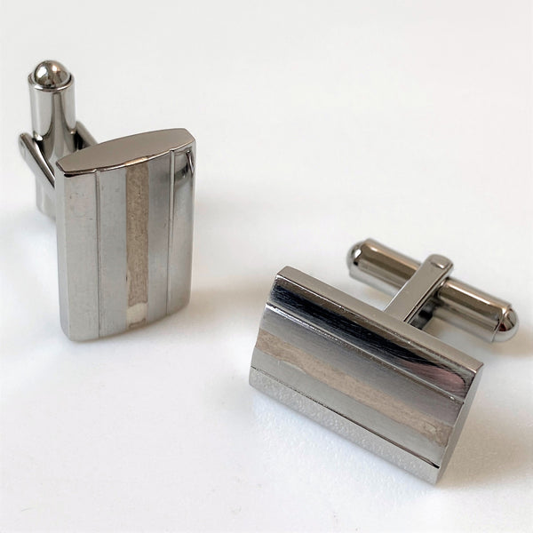 Modern Stainless Steel and Silver Cufflinks
