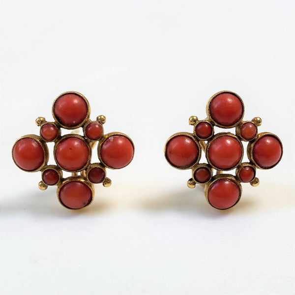 Vintage 18ct Gold and Coral Stud Earrings