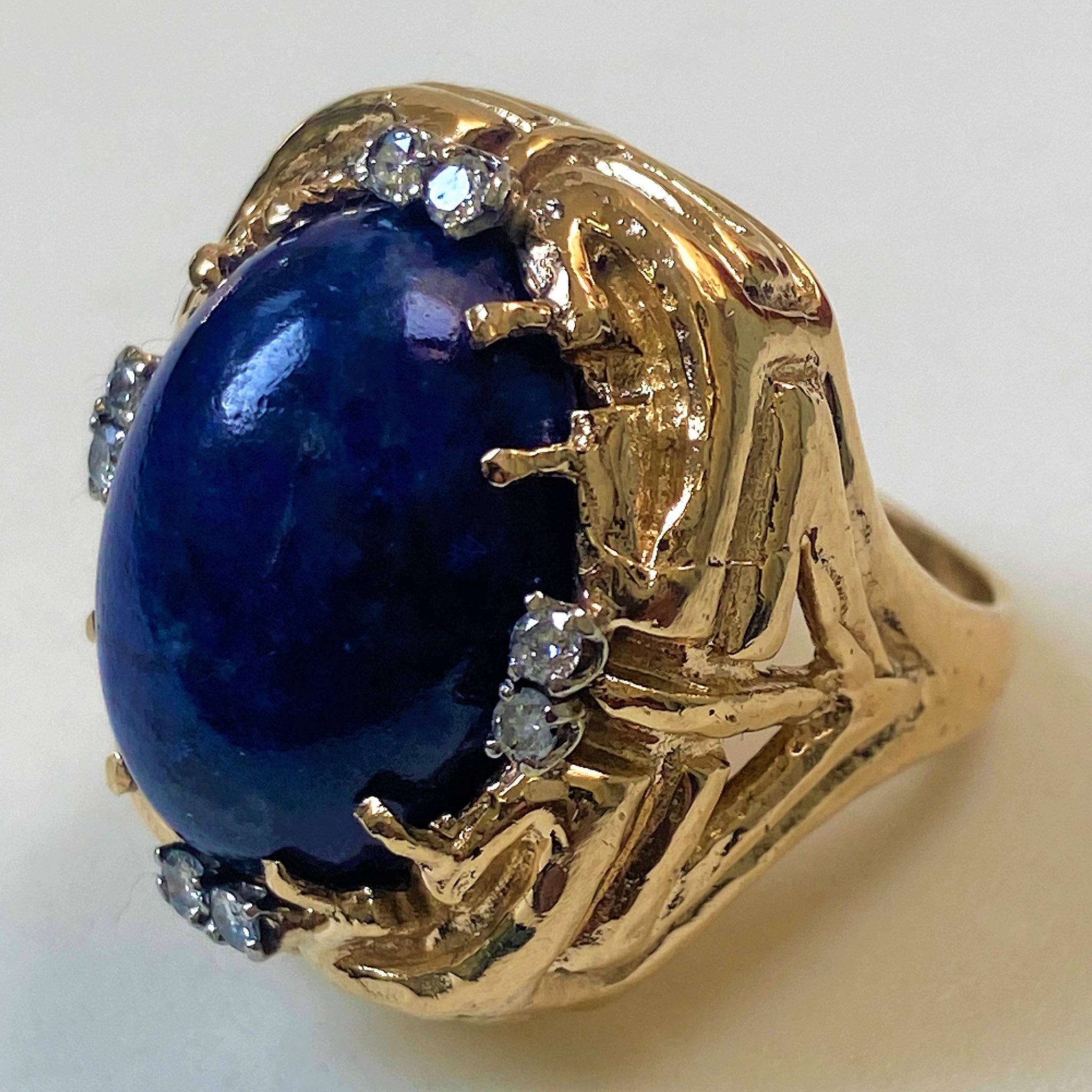 Large Vintage 14ct Gold, Lapis Lazuli and Diamond Ring